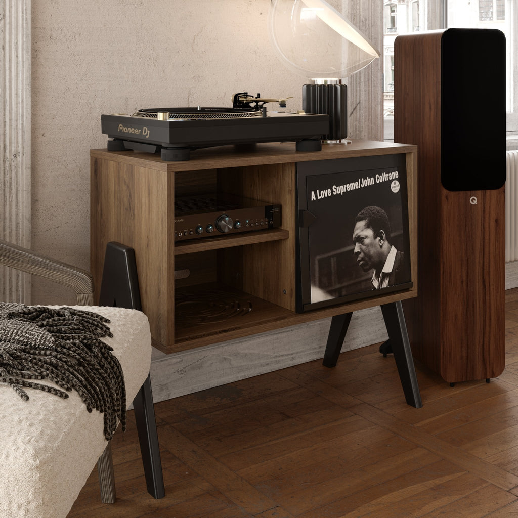 Record Player Stand , Vinyl Records Cabinet - St George Leather Shop