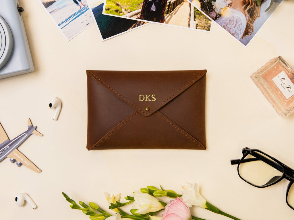 Vintage Leather Envelope Personalized - St George Leather Shop