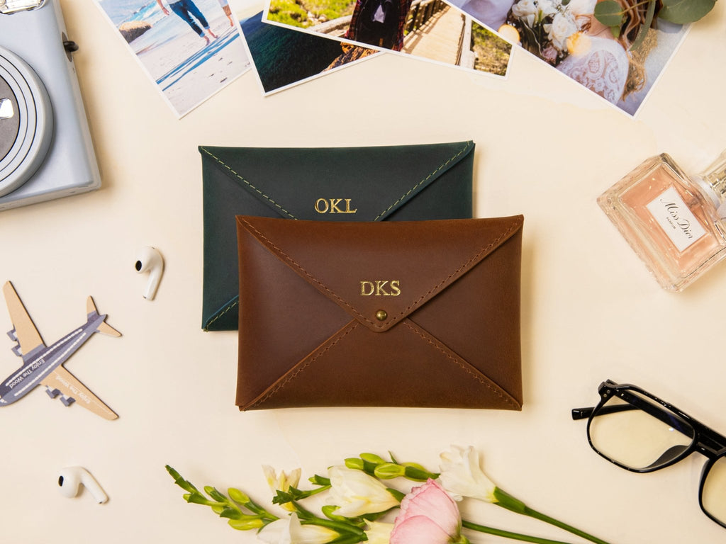 Vintage Leather Envelope Personalized - St George Leather Shop