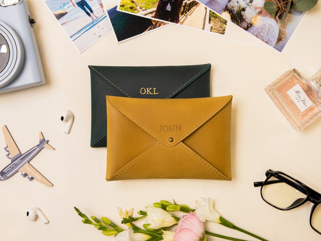 Vintage Leather Envelope Personalized - St George Leather Shop