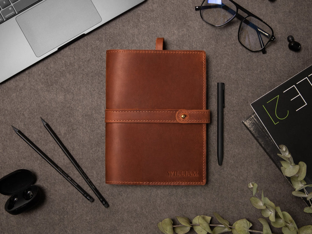 Vintage Leather Notebook Cover Personalized - St George Leather Shop