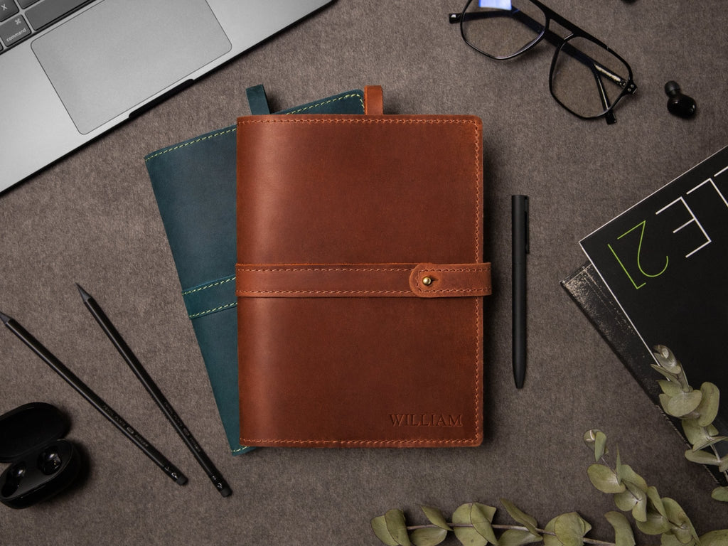 Vintage Leather Notebook Cover Personalized - St George Leather Shop