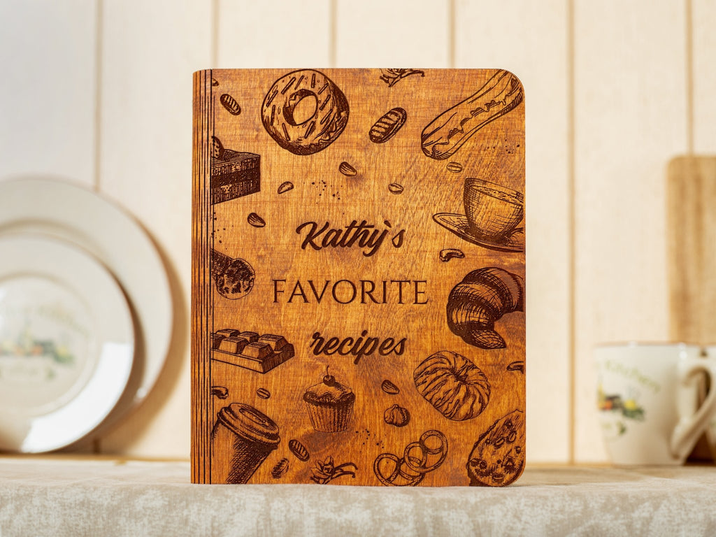 Personalized Recipe Book, Plywood cover - St George Leather Shop