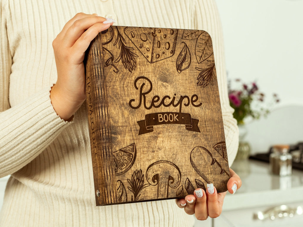Personalized Recipe Book, Plywood cover - St George Leather Shop