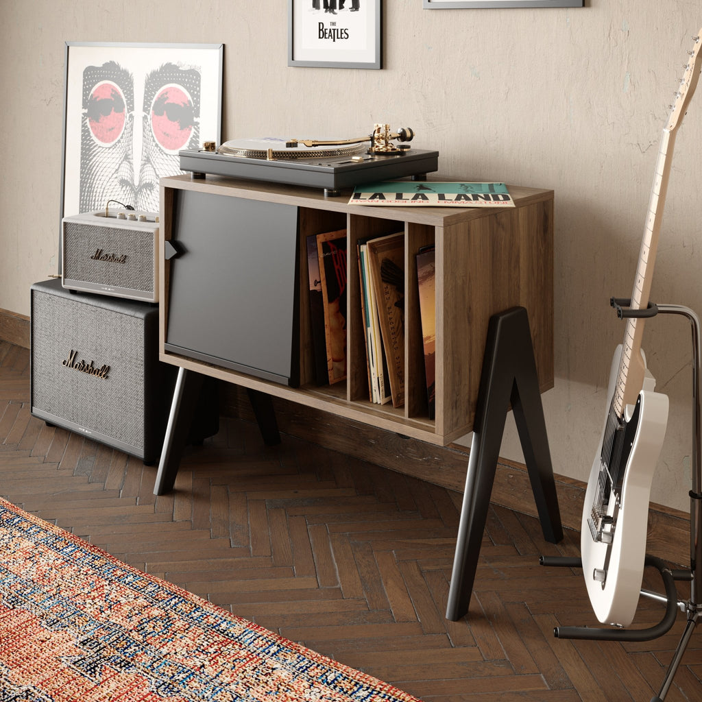 Record Player Stand , Exotic Wood, Vinyl Records Storage - St George Leather Shop