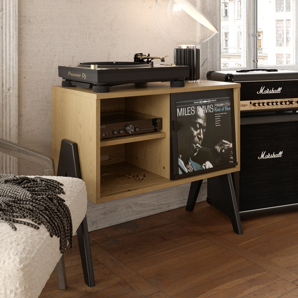 Record Player Stand , Solid Wood Vinyl Records Storage - St George Leather Shop