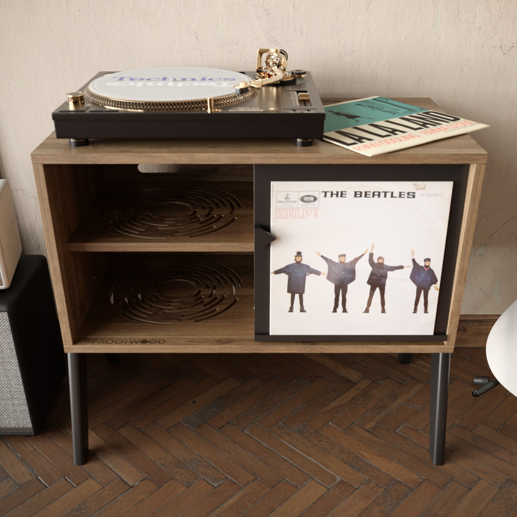 Record Player Stand , Solid Wood Vinyl Records Storage - St George Leather Shop