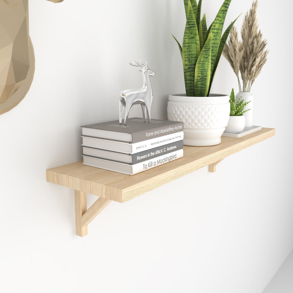 Solid Wood Floating Shelves with Wood Brackets - St George Leather Shop