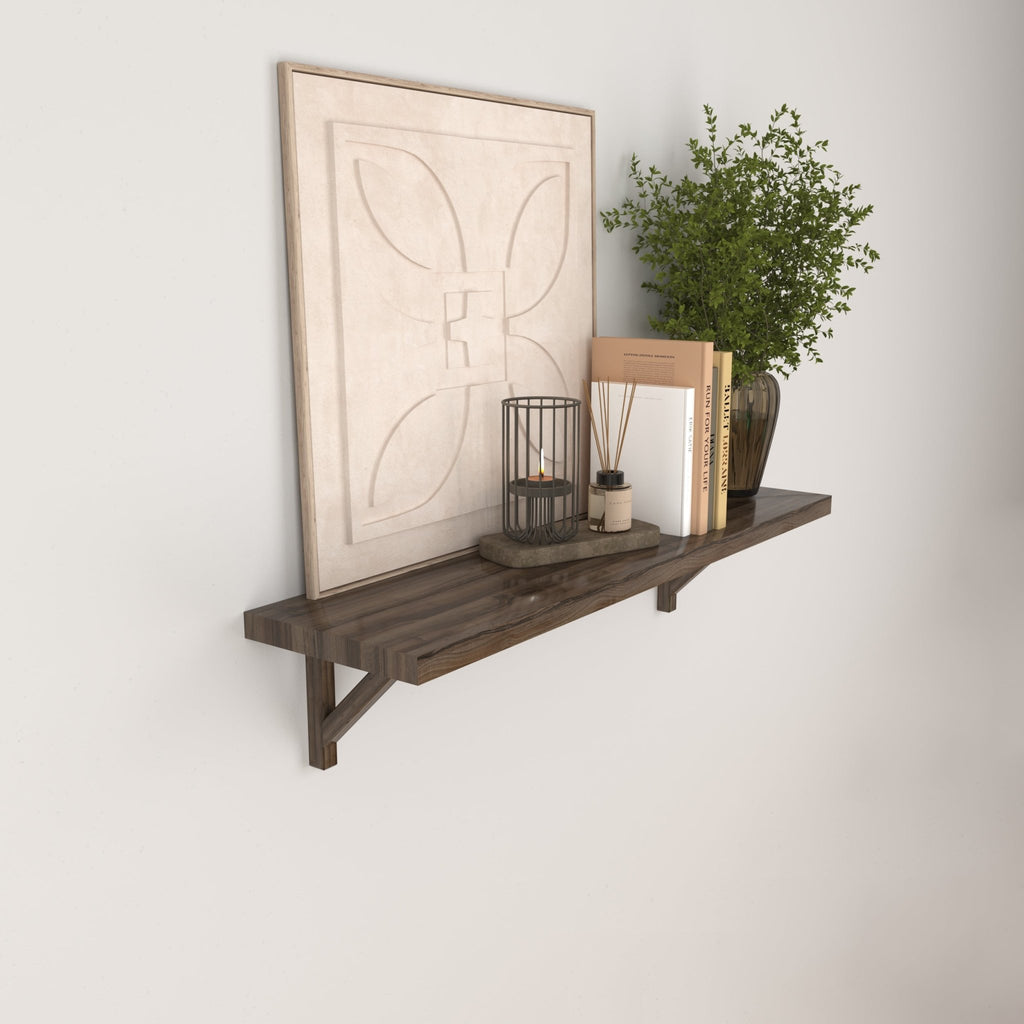 Solid Wood Floating Shelves with Wood Brackets - St George Leather Shop